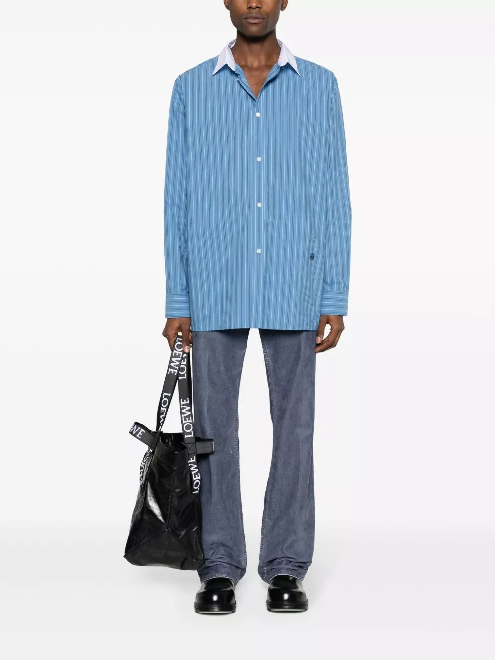 Affordable LOEWE striped contrasting-collar shirt Men 0122