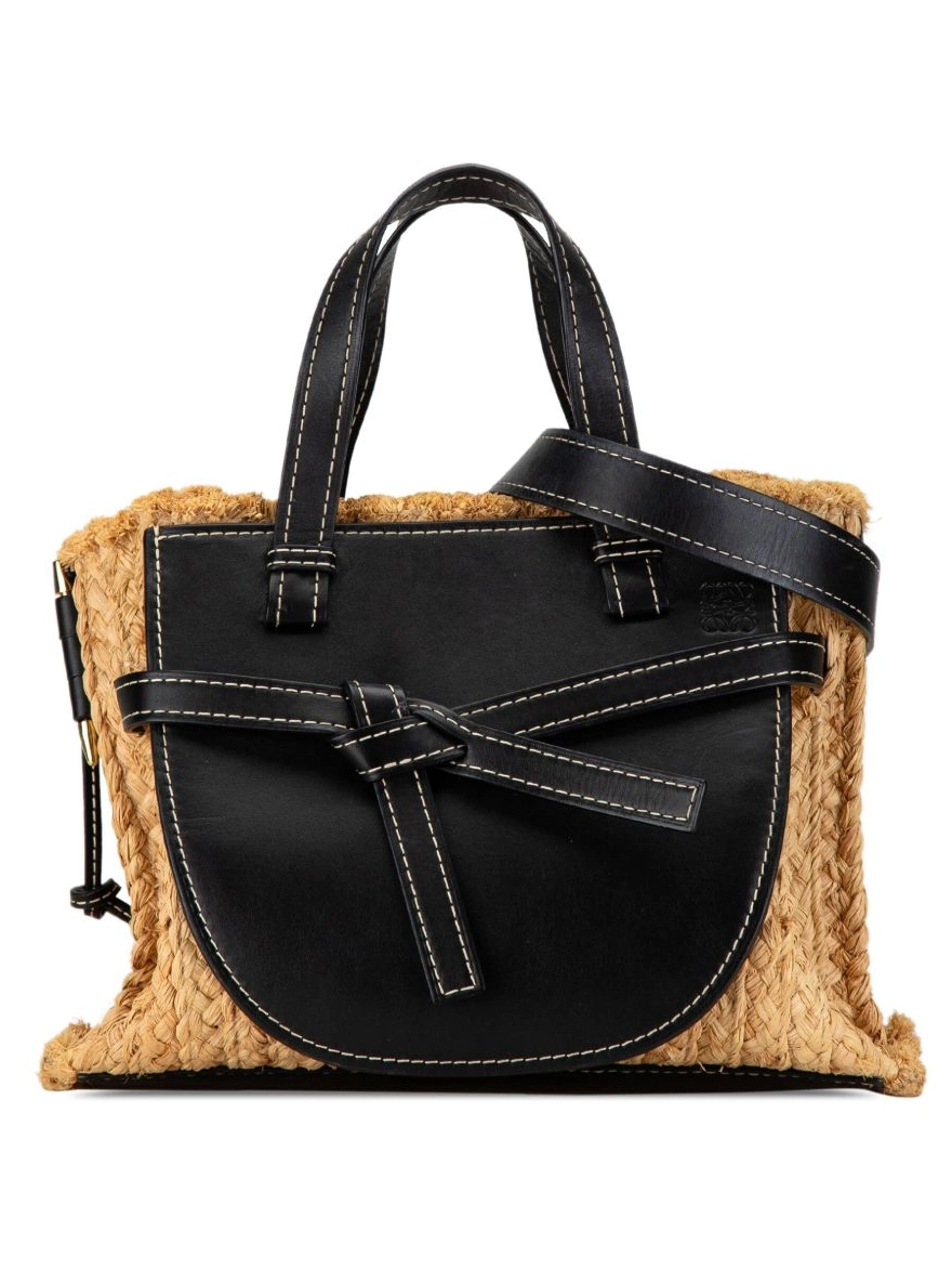 and Handle Top 2010-2023 Small Gate Loewe Leather Women Bag satchel Raffia 0312